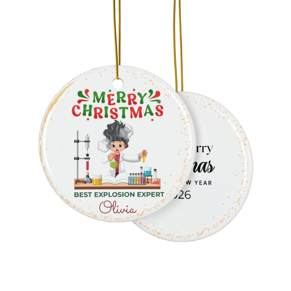 Personalized Scientist Christmas Ornament: Funny Explosion Expert Ceramic Decoration