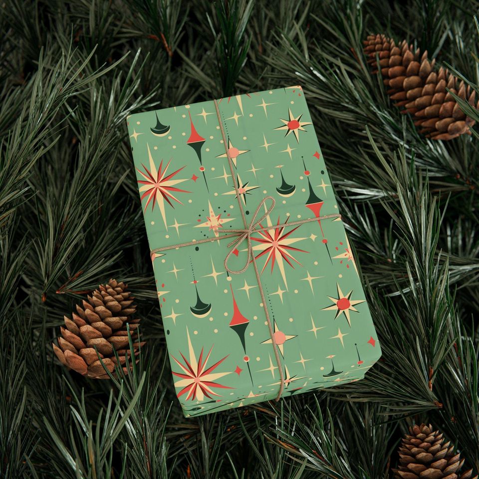 Wrapping Paper Mid-Century Star Christmas | Matte or Glossy | 3 Sizes