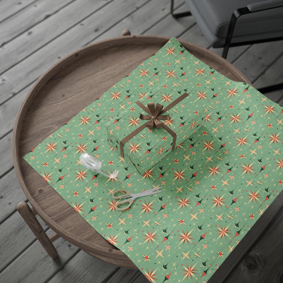 Wrapping Paper Mid-Century Star Christmas | Matte or Glossy | 3 Sizes