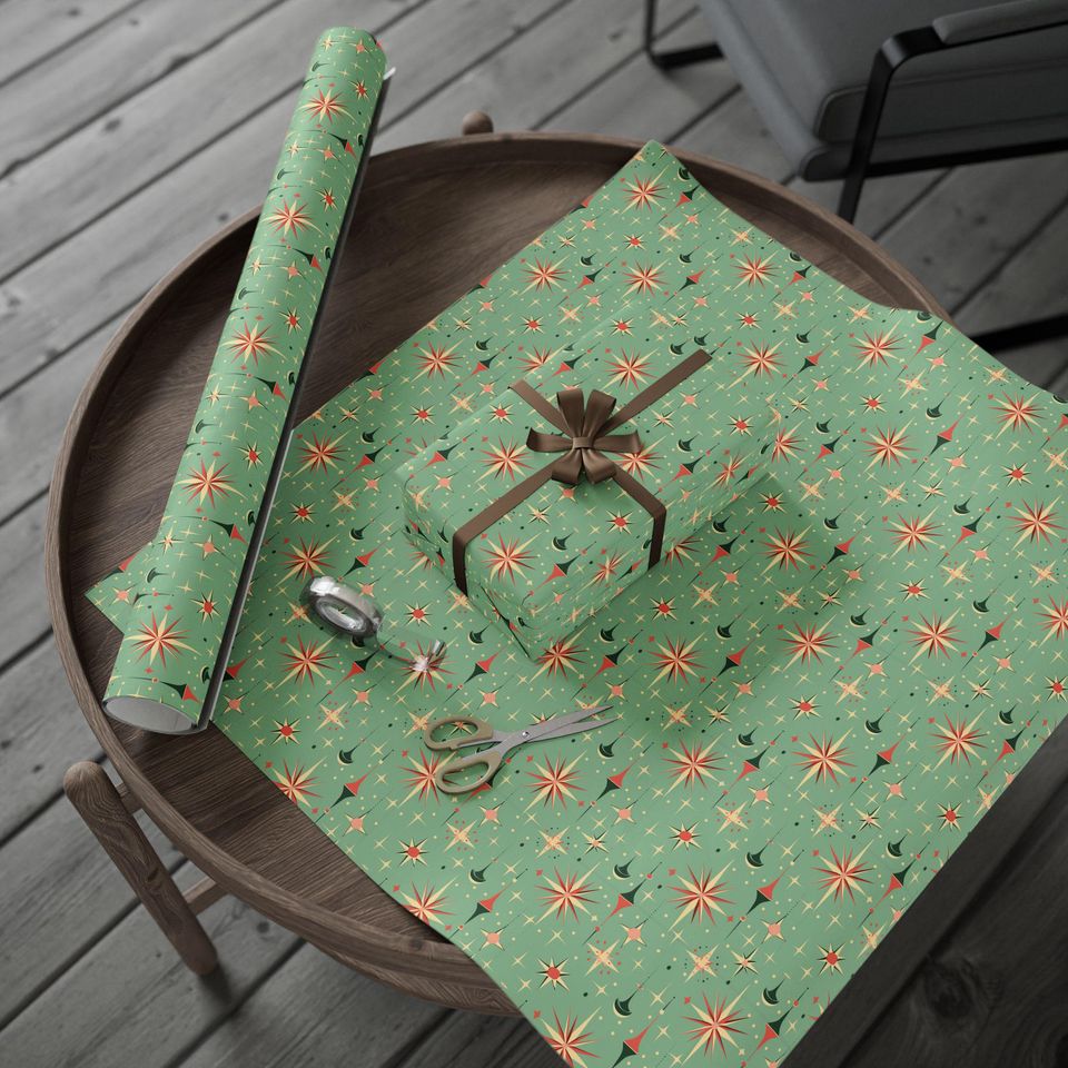 Wrapping Paper Mid-Century Star Christmas | Matte or Glossy | 3 Sizes