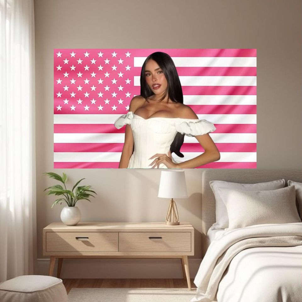 Pink American Flag Madison Beer Tapestry Wall Art for Bedroom Dorm Decor Music Fans