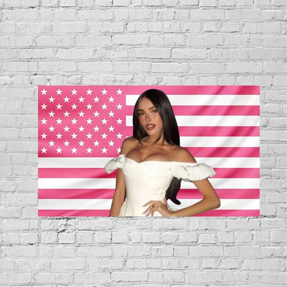Pink American Flag Madison Beer Tapestry Wall Art for Bedroom Dorm Decor Music Fans