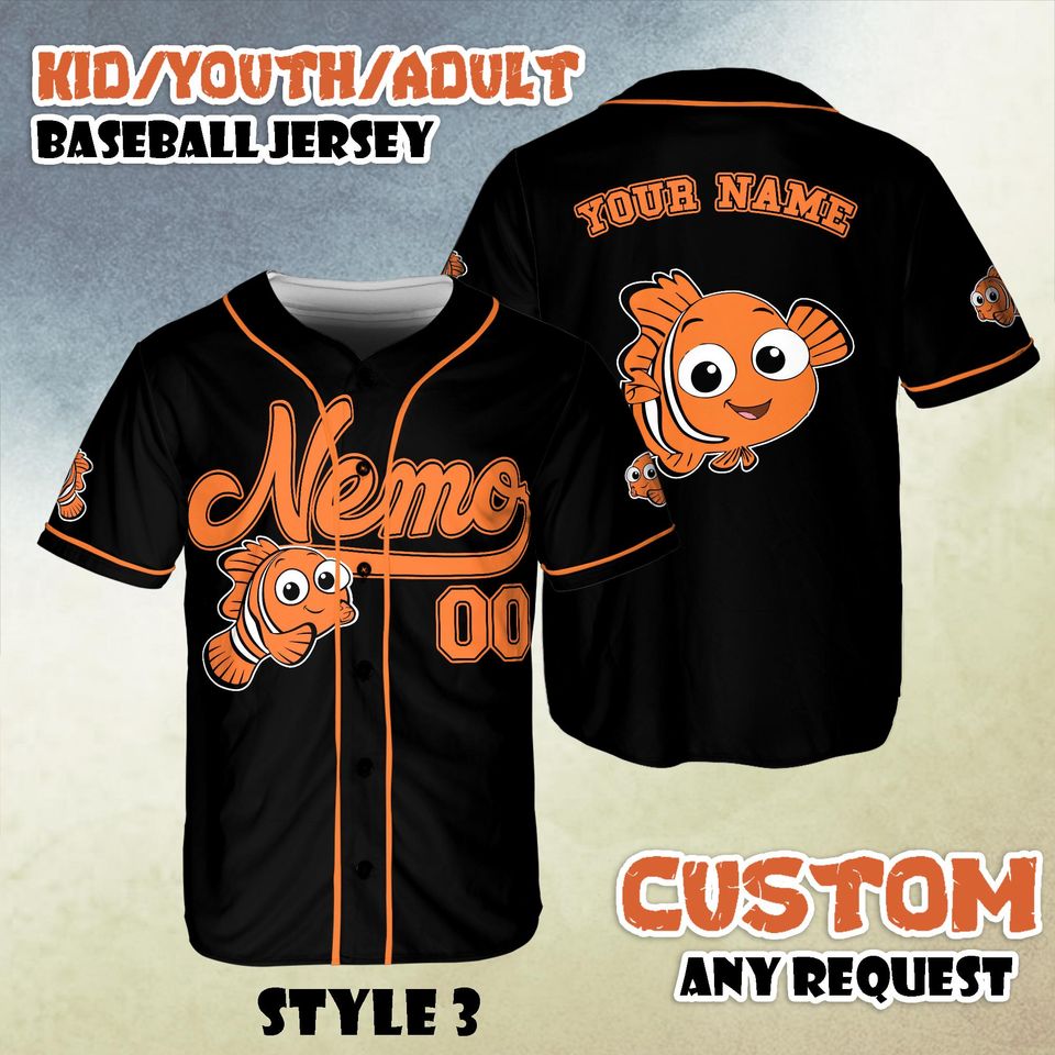 Custom Finding Nemo Baseball Jersey, Personalized Disney Finding Nemo Shirt, Disney Pixar Outfit, Gift for Fans