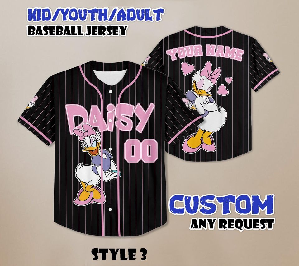 Custom Disney Daisy Duck Baseball Jersey, Disneyland Baseball Team Matching Outfit