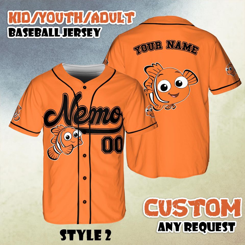 Custom Finding Nemo Baseball Jersey, Personalized Disney Finding Nemo Shirt, Disney Pixar Outfit, Gift for Fans