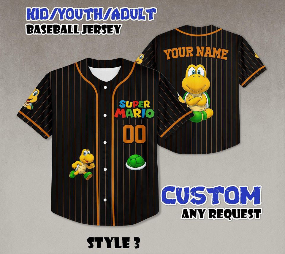 Custom Koopa Baseball Jersey, Super Mario Family Trip Shirt