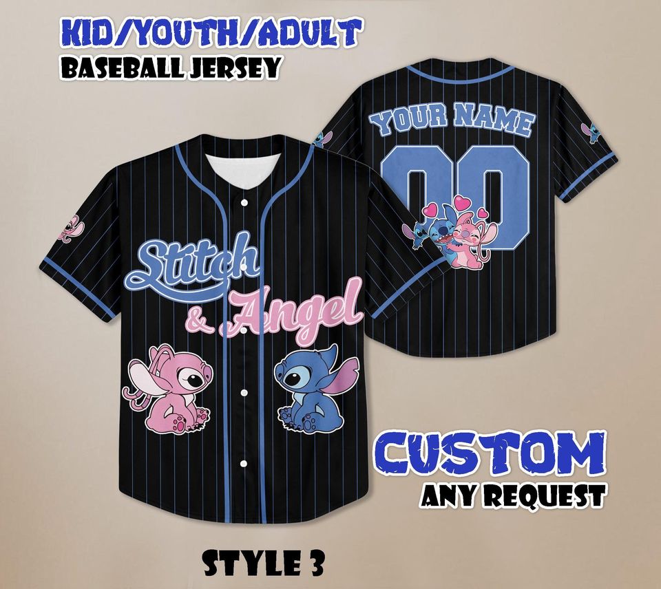 Personalized Stitch and Angel Baseball Jersey, Couple Lovers Shirt