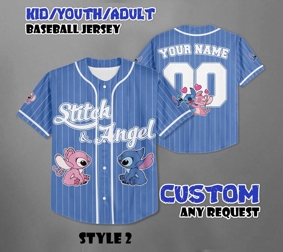 Personalized Stitch and Angel Baseball Jersey, Couple Lovers Shirt