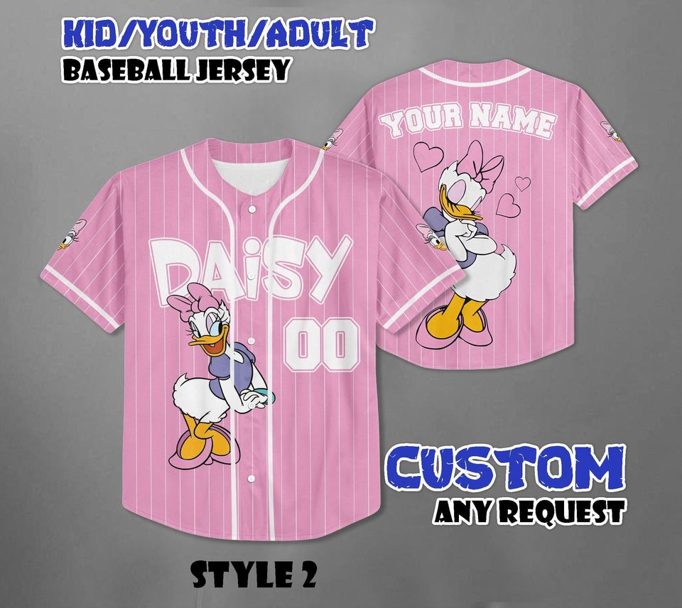 Custom Disney Daisy Duck Baseball Jersey, Disneyland Baseball Team Matching Outfit