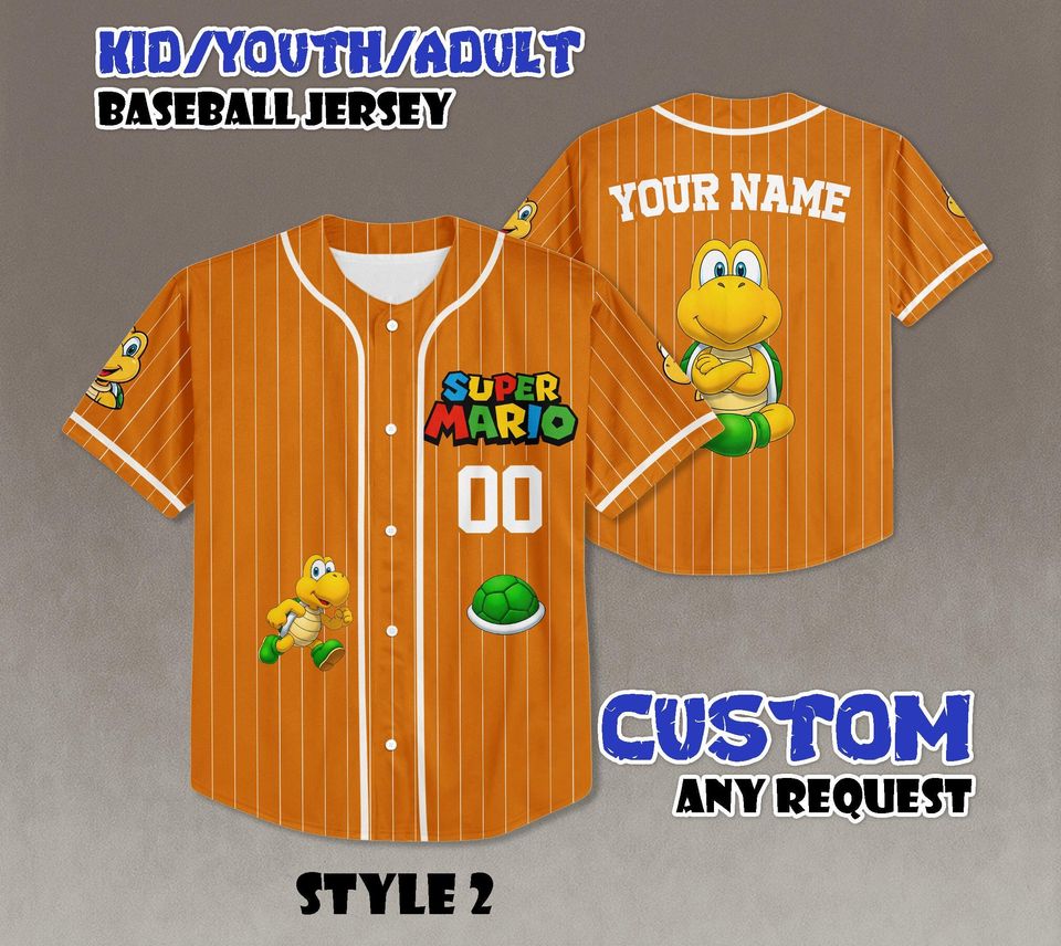 Custom Koopa Baseball Jersey, Super Mario Family Trip Shirt