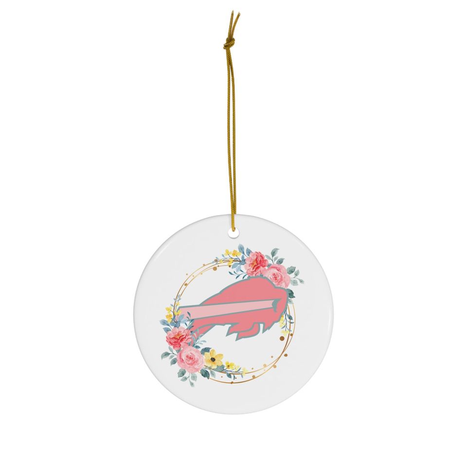 Floral Buffalo Bills Ceramic Ornament: Holiday Tree Decoration
