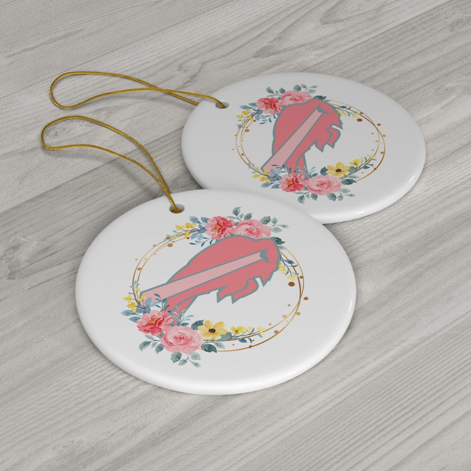 Floral Buffalo Bills Ceramic Ornament: Holiday Tree Decoration