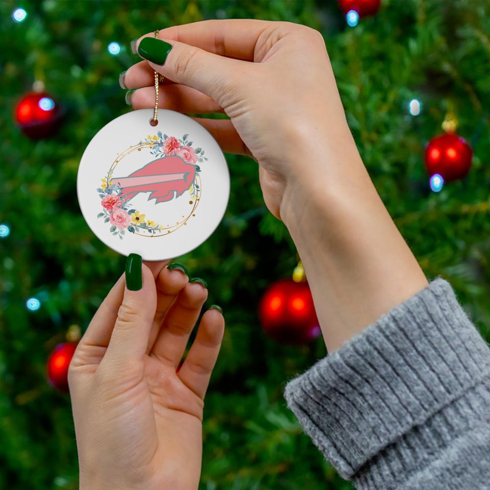 Floral Buffalo Bills Ceramic Ornament: Holiday Tree Decoration