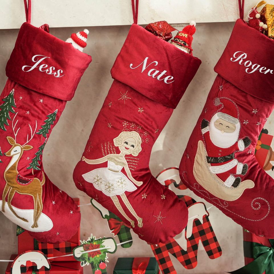 Custom Classic Embroidered Christmas Stocking,Personalized Red Velvet Christmas Stocking