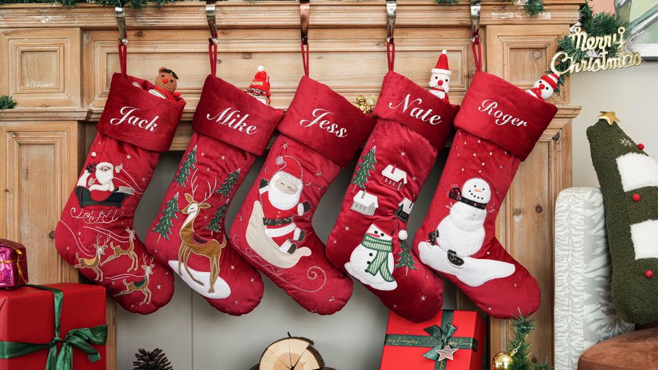 Custom Classic Embroidered Christmas Stocking,Personalized Red Velvet Christmas Stocking