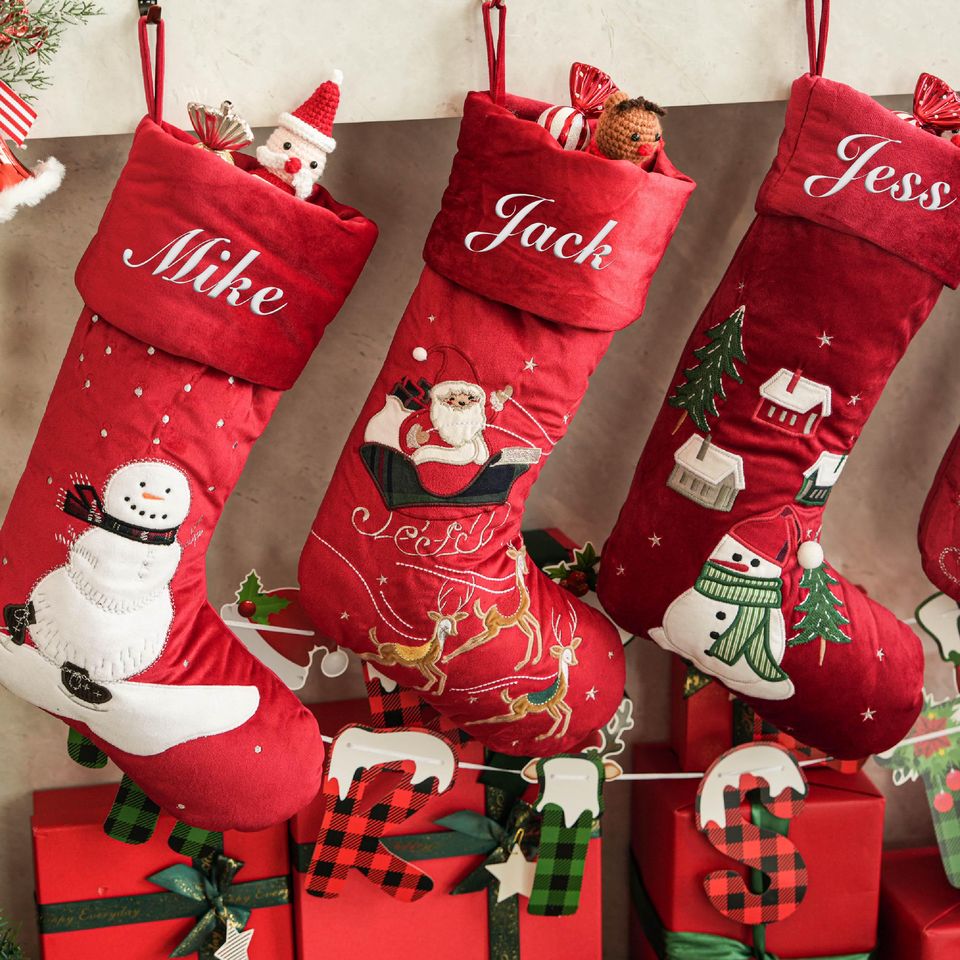 Custom Classic Embroidered Christmas Stocking,Personalized Red Velvet Christmas Stocking