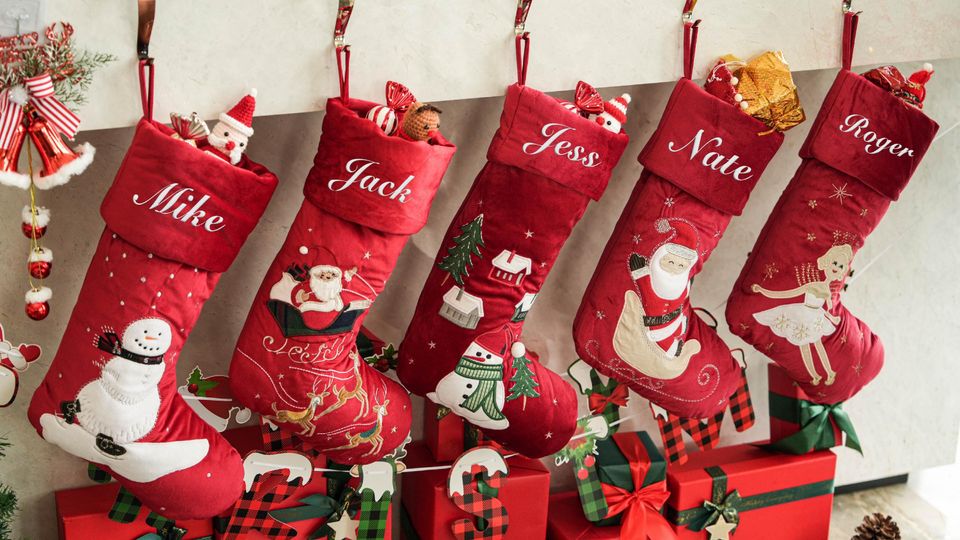 Custom Classic Embroidered Christmas Stocking,Personalized Red Velvet Christmas Stocking