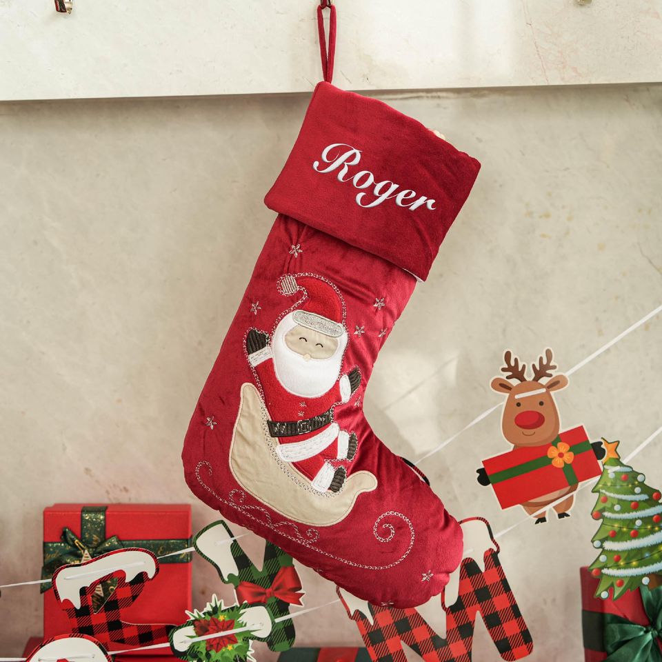 Custom Classic Embroidered Christmas Stocking,Personalized Red Velvet Christmas Stocking