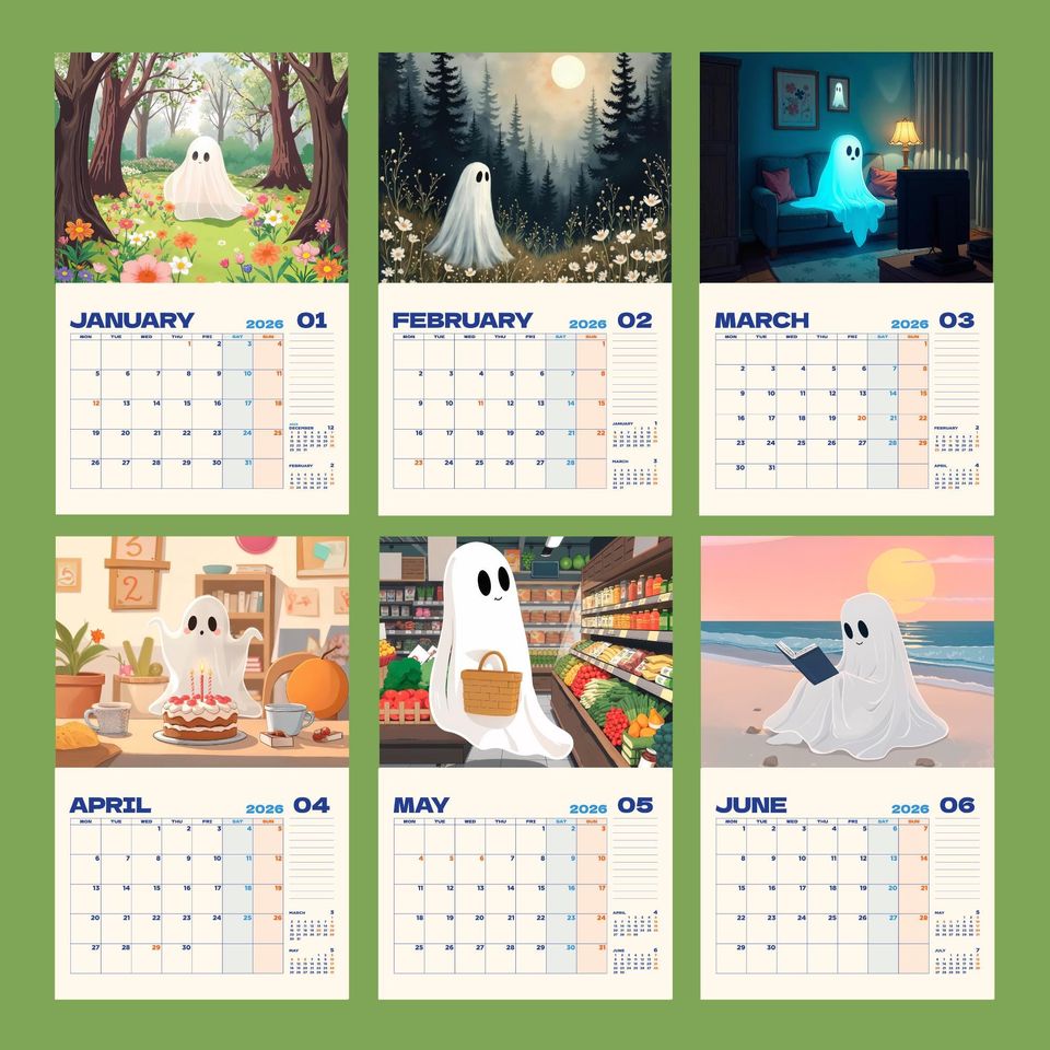 Ghost Doing Things Calendar, Monthly Wall Calendar, 2026 Spooky Calendar, Cute Ghost Monthly Calendar, Ghosts Doing Things