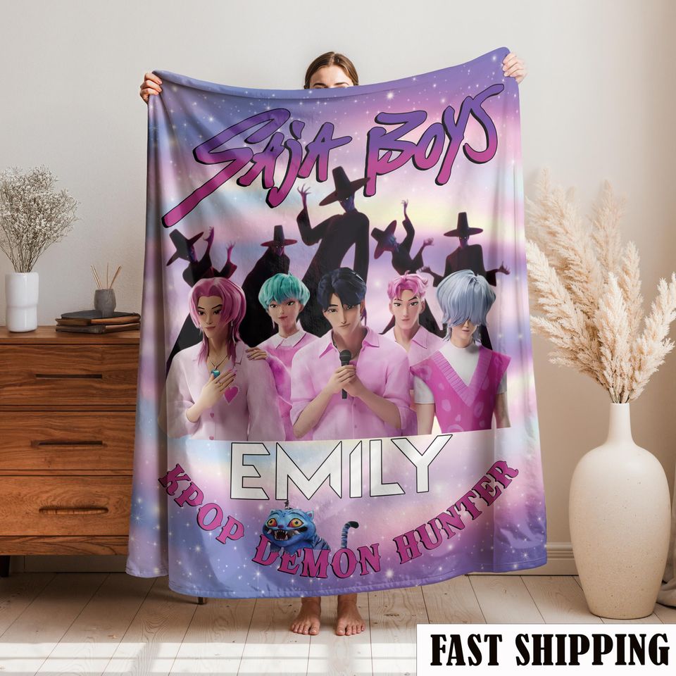 Personalized K-Pop Demon Hunter Blanket  Custom Saja Boys Fantasy Throw