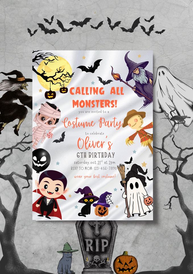 Editable Halloween Costume Party Invitation Spooktacular Bash