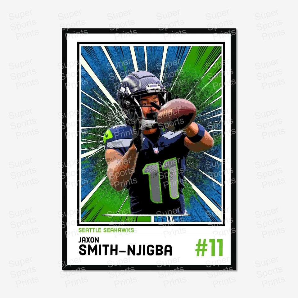 Jaxon Smith-Njigba Seattle Seahawks Poster  Comic Retro football Art Print