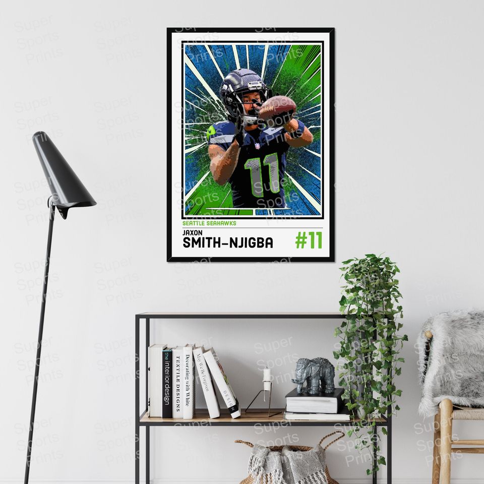 Jaxon Smith-Njigba Seattle Seahawks Poster  Comic Retro football Art Print