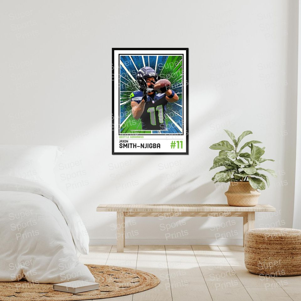 Jaxon Smith-Njigba Seattle Seahawks Poster  Comic Retro football Art Print