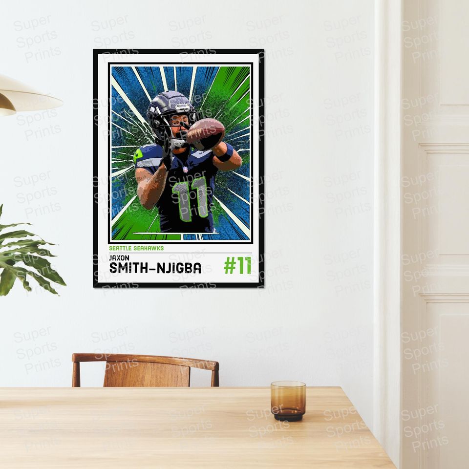 Jaxon Smith-Njigba Seattle Seahawks Poster  Comic Retro football Art Print