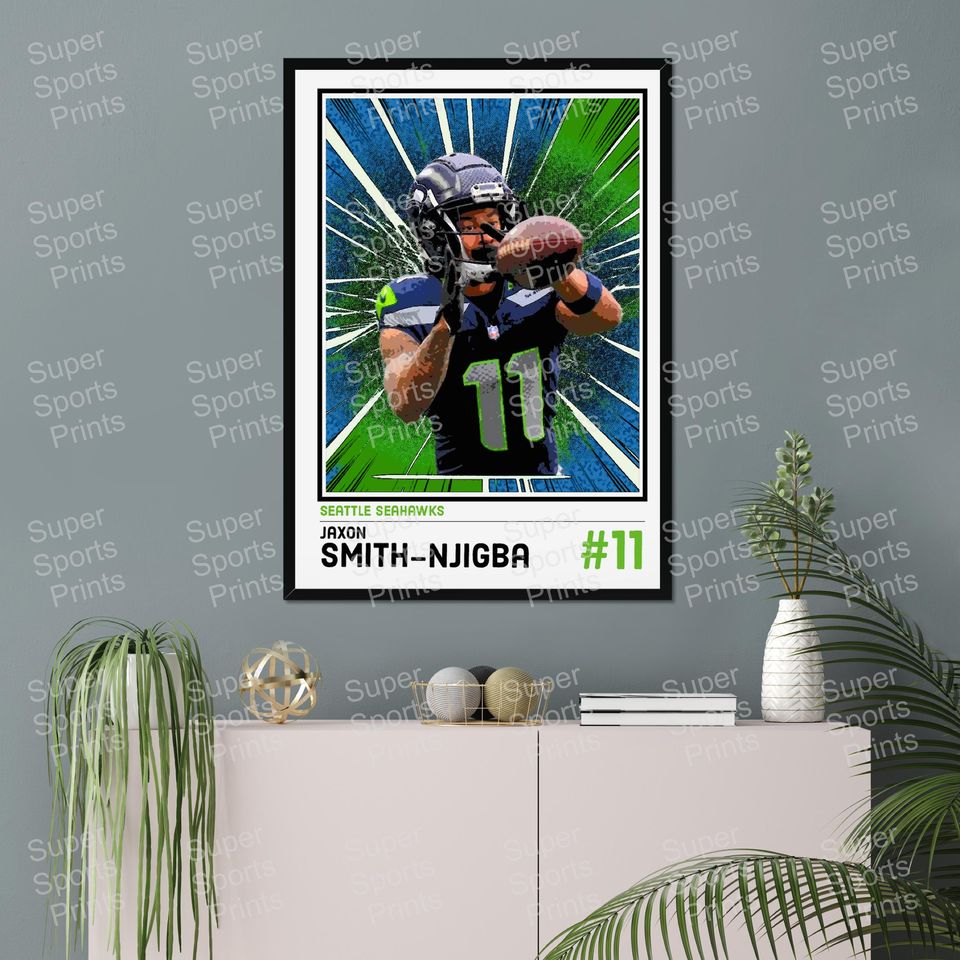 Jaxon Smith-Njigba Seattle Seahawks Poster  Comic Retro football Art Print