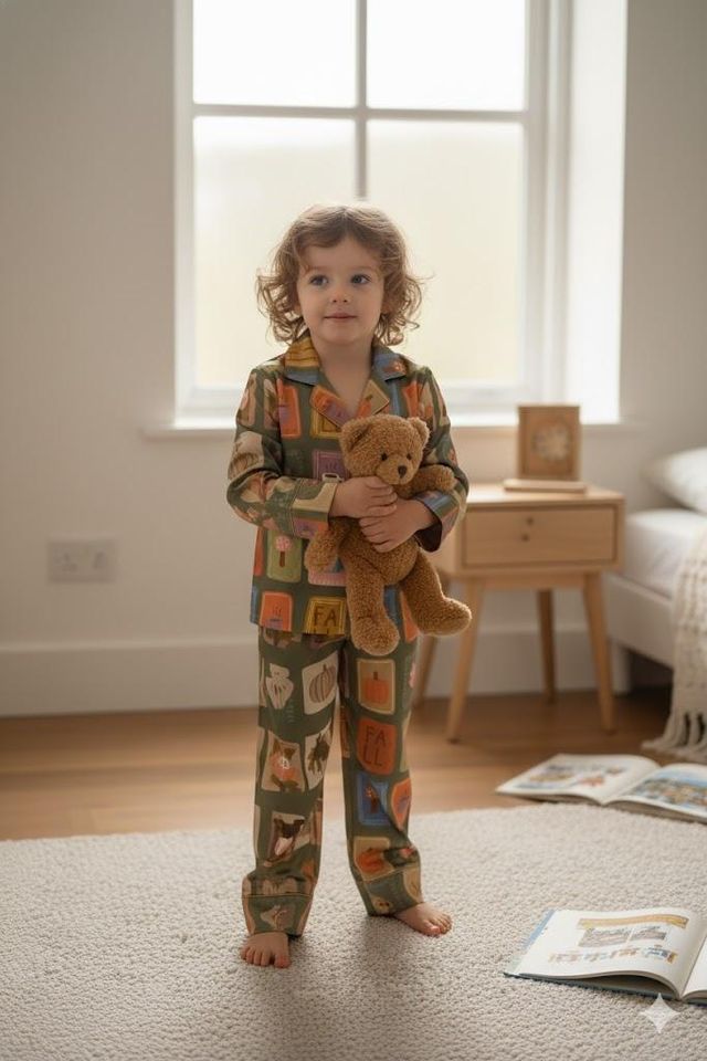 Retro Fall Coffee Pajama Set, Cozy Autumn Sleepwear