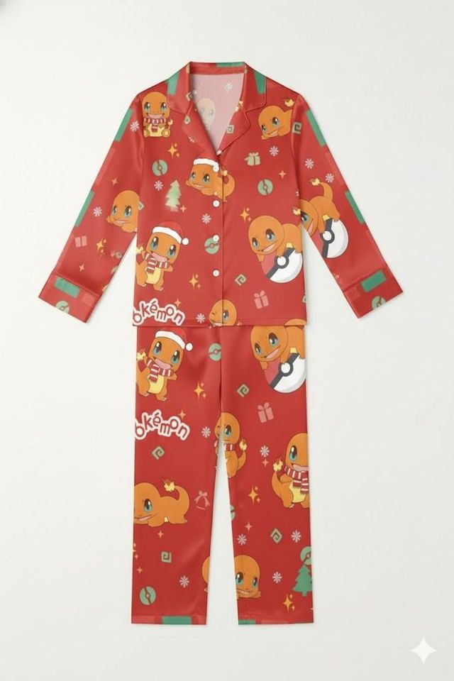 poke Christmas Cartoon Pajamas Set, Gift for Fans