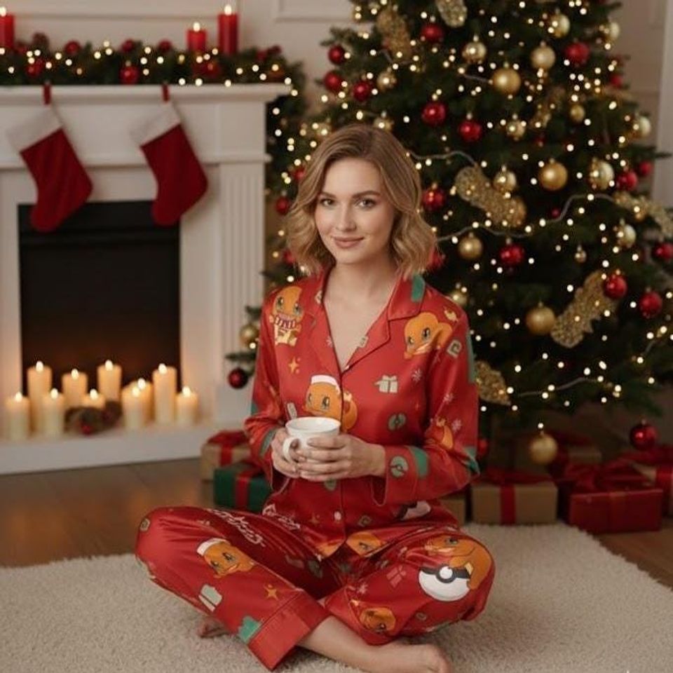 poke Christmas Cartoon Pajamas Set, Gift for Fans
