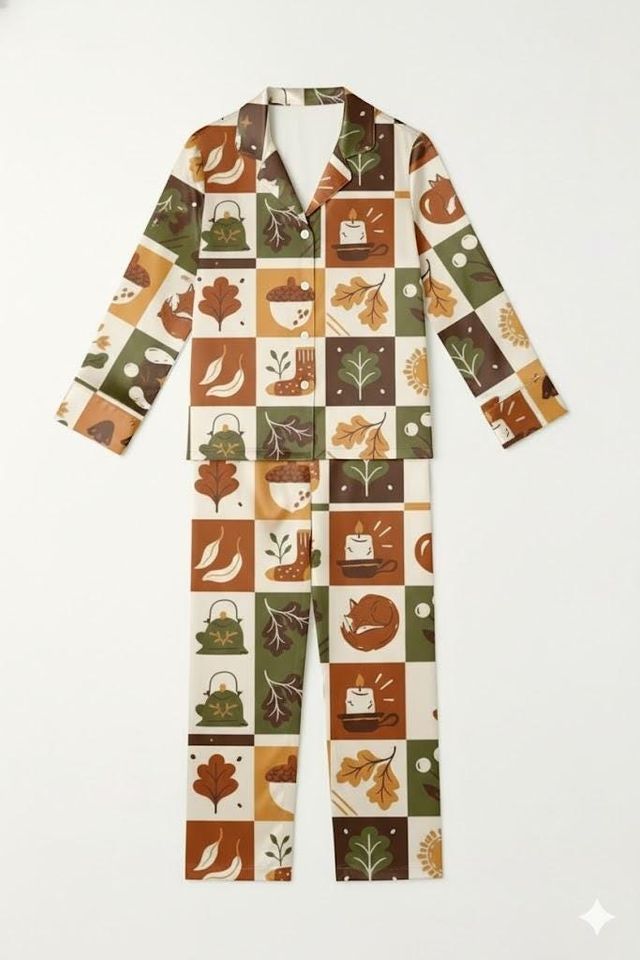 Autumn Patchwork Pajama Set, Cozy Fall Sleepwear,  Cottagecore Lounge Set