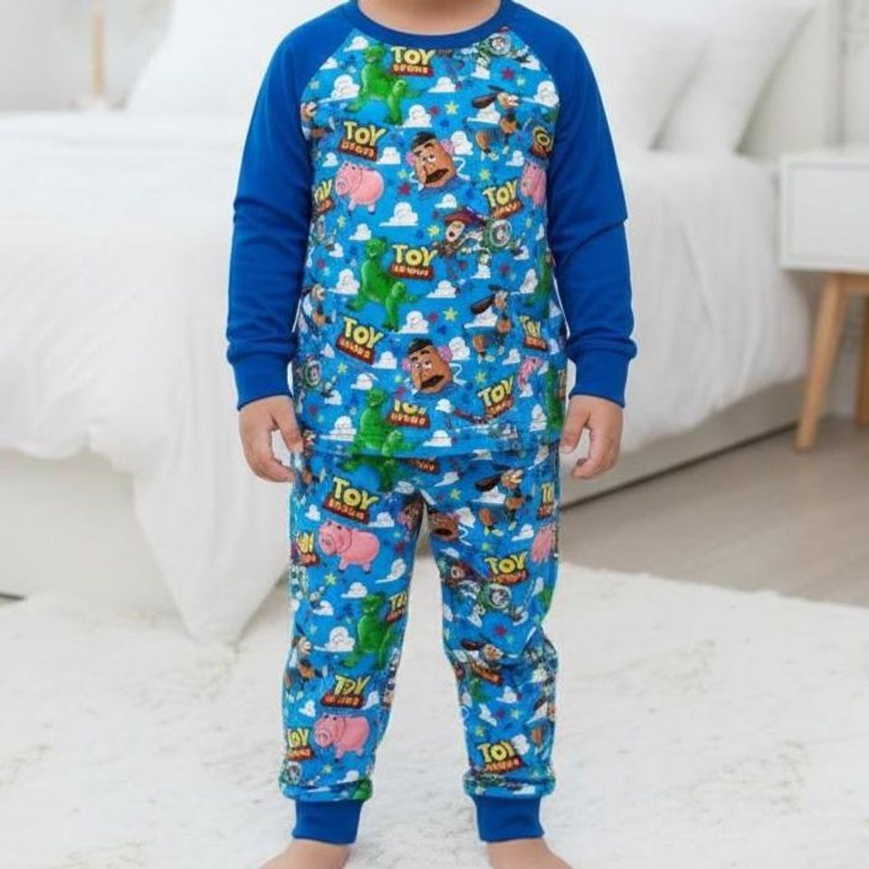Woody Buzz Rex Hamm Mr Potato Cartoon Satin Sleepwear, Matching Family PJs