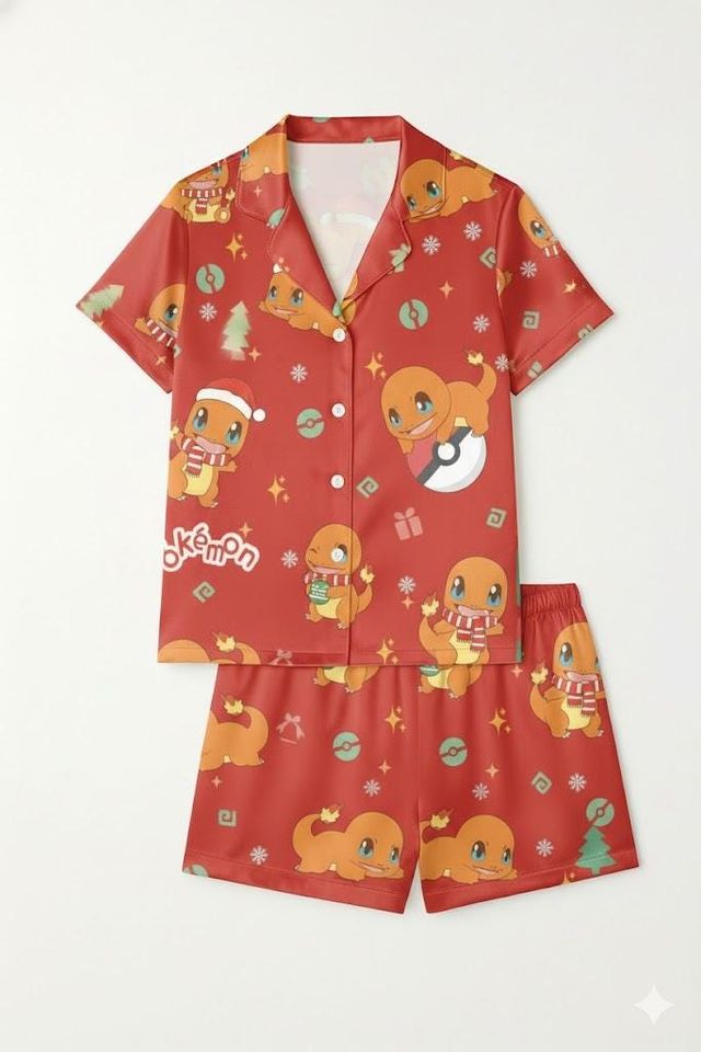 poke Christmas Cartoon Pajamas Set, Gift for Fans