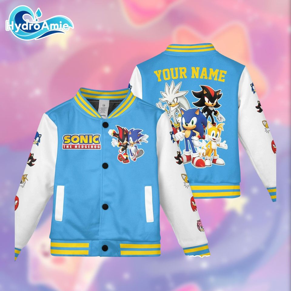 Personalize Sonic the Hedgehog Varsity Jacket, Custom Sonic Baseball Jacket, Gamer Jacket Gift