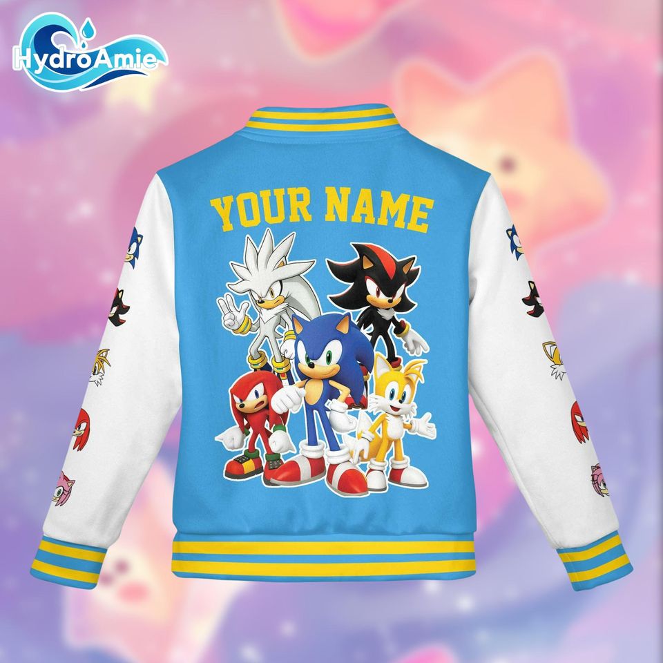 Personalize Sonic the Hedgehog Varsity Jacket, Custom Sonic Baseball Jacket, Gamer Jacket Gift