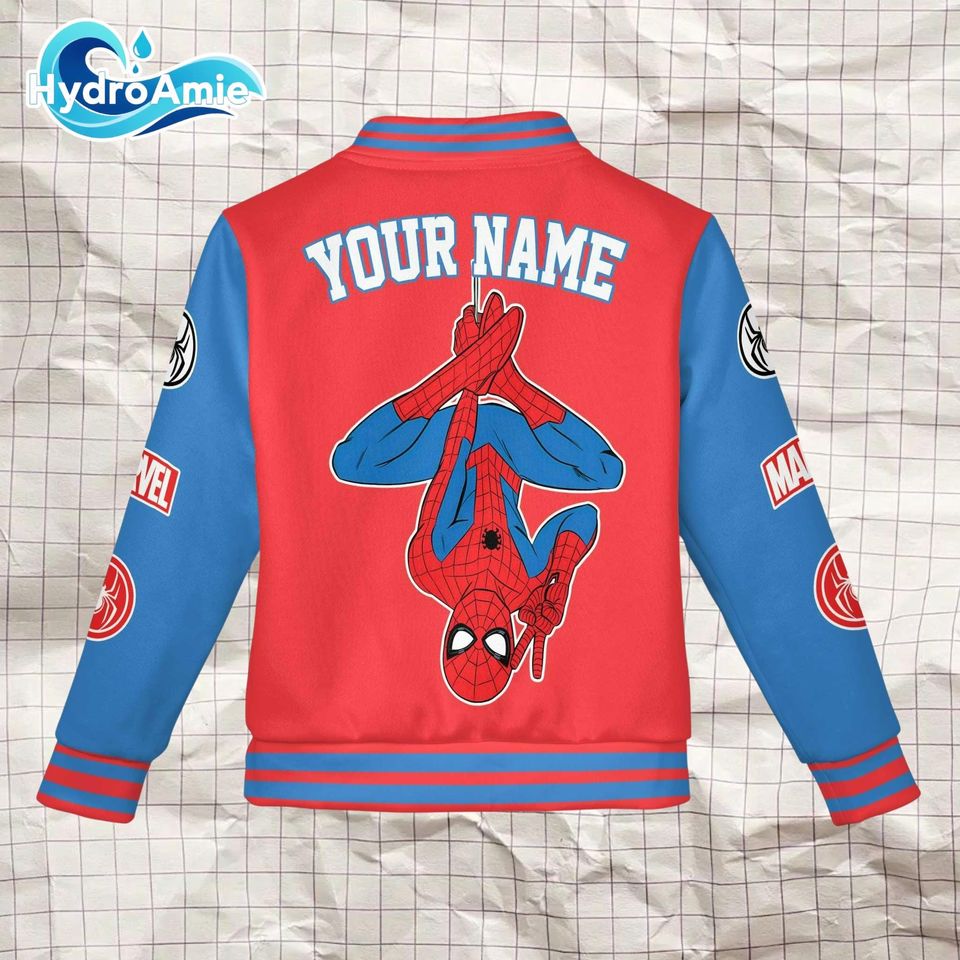 Custom Spider-Man Varsity Jacket, Personalized Superhero Outerwear