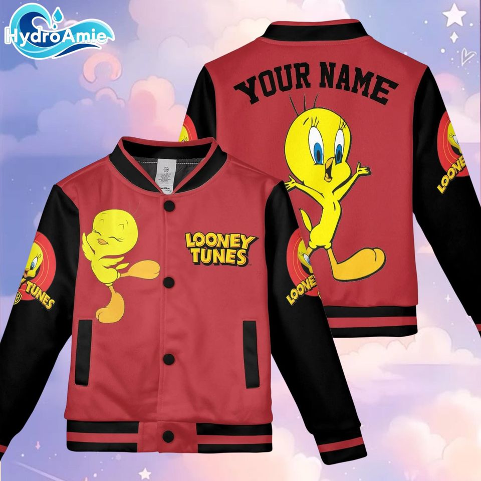 Custom Tweety Bird Varsity Jacket, Looney Tunes Baseball Jacket