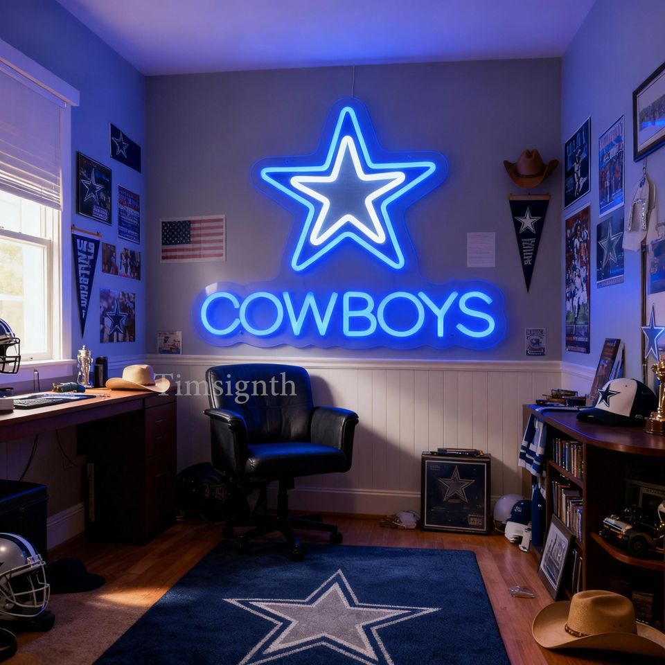 Handmade Dallas Cowboys LED Neon Sign, Sports Man Cave Decor