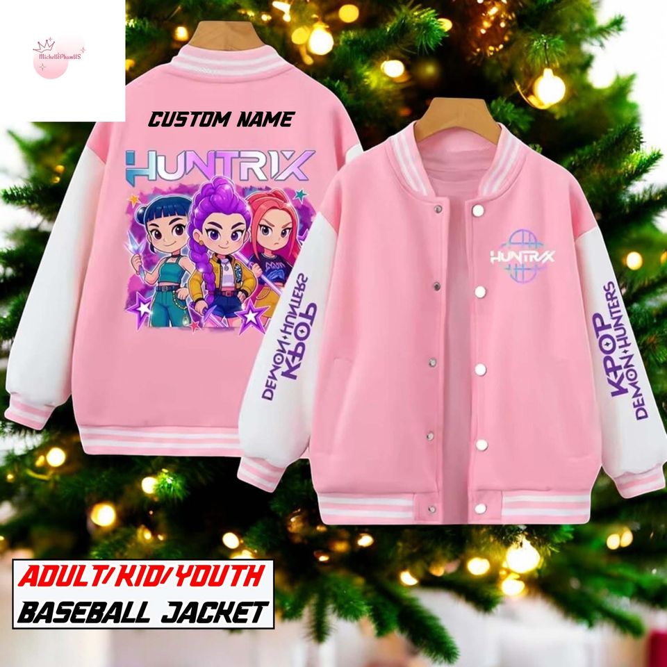 Huntrix KPOP Demon Hunters Baseball Jacket, Custom Name Varsity Coat
