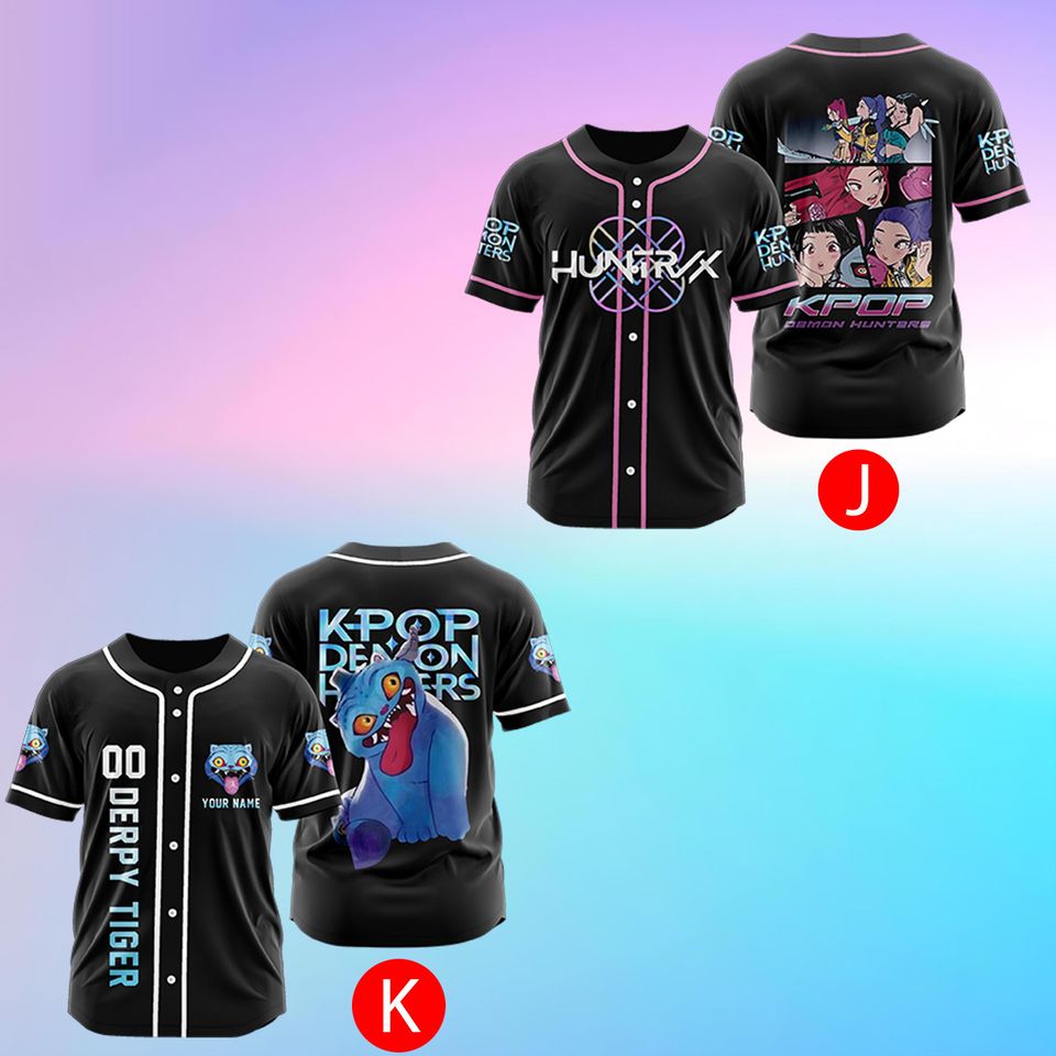Kpop Demon Hunter Baseball Jersey Shirt for Womens Girls, HUNTRIX Baseball Jersey, Demon Hunters Shirt, Huntrix Fan Gift