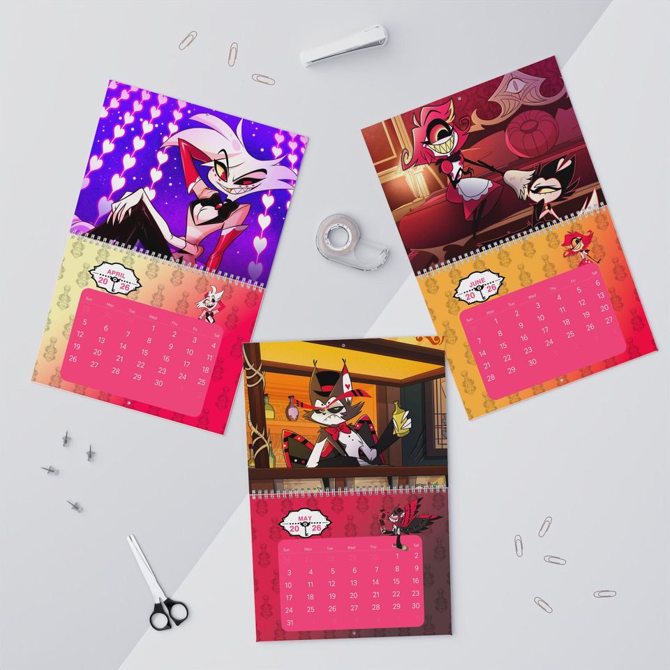 Hazbin Hotel TV Series 2026 Wall Hanging Calendar, Gift For Fan, Hazbin Hotel Cartoon Characters Calendar 2026