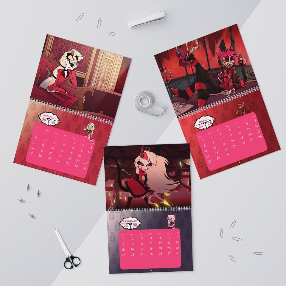 Hazbin Hotel TV Series 2026 Wall Hanging Calendar, Gift For Fan, Hazbin Hotel Cartoon Characters Calendar 2026