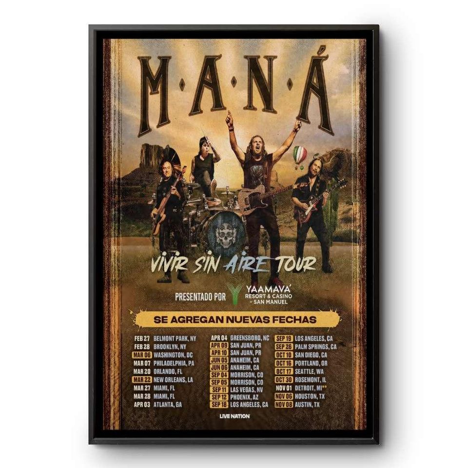 Mana Poster Vivir Sin Aire Tour 2026 Vertical Premium Matte Poster