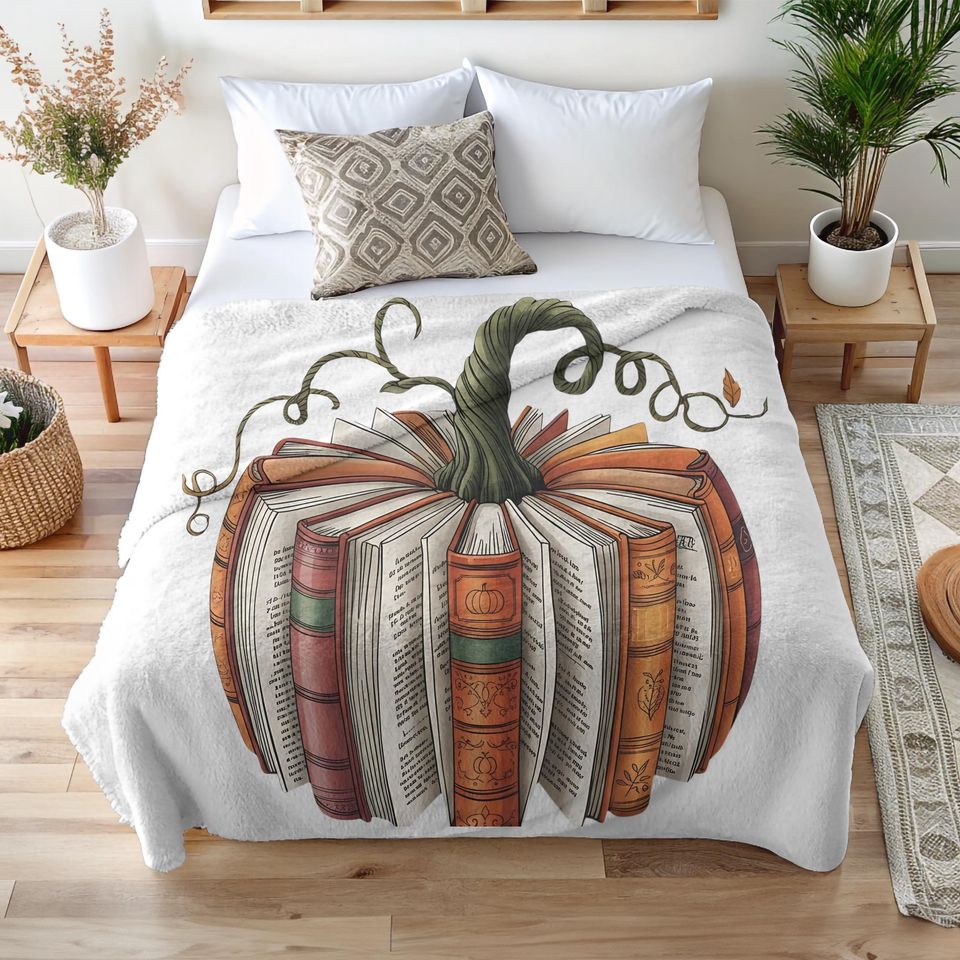 Halloween Book Pumpkin Blanket: Custom Kids , Fall Decor