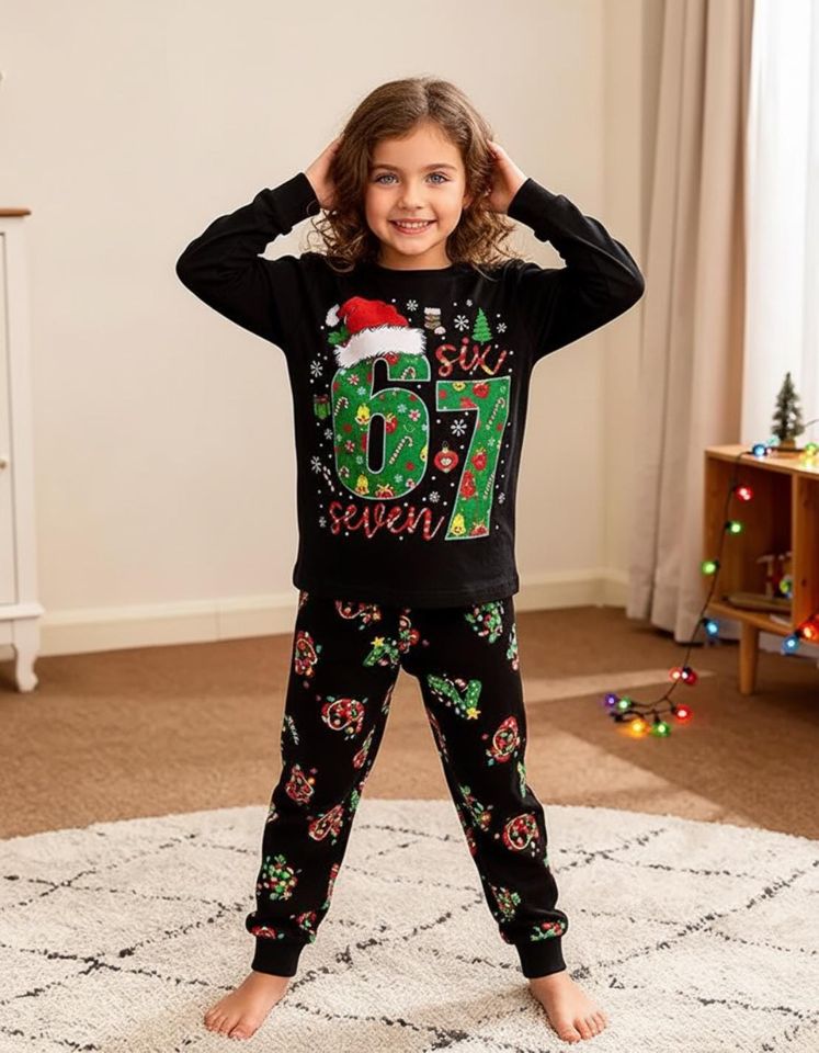 Six Seven Meme Christmas Pajama Set for Adults, Santa Holiday Sleepwear, Family Matching PJs
