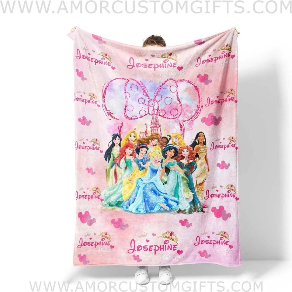 Kids Princess Blanket: Soft Watercolor Castle - Custom Name