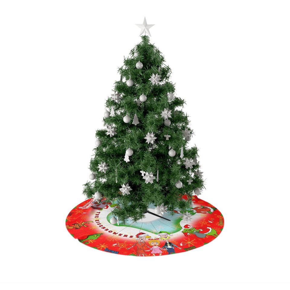 Personalized Grinchee Christmas Tree Skirt with Custom Name and Retro Grumpy Guy Design